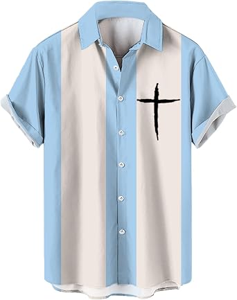 Easter Mens Shirts Funny 2025 Christian Faith Cross Jesus Summer Hawaiian Tshirts Short Sleeve Button Up Graphic Top