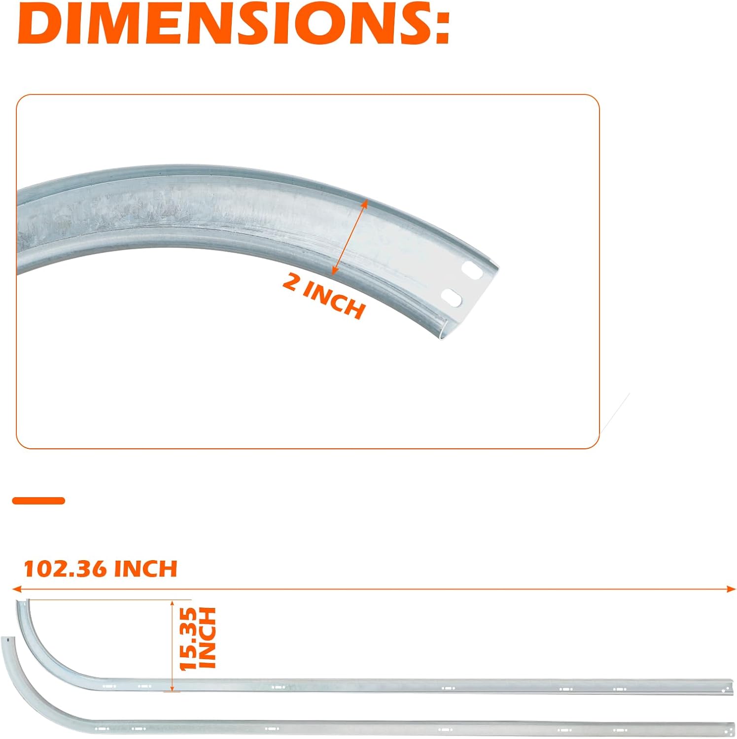 w/12 Radius Garage Door Track for 7' Door | Total Length 8.5FT Garage Curved Track | Suits 2" Pulley | 1.5mm 20 Gauge Steel | Pair