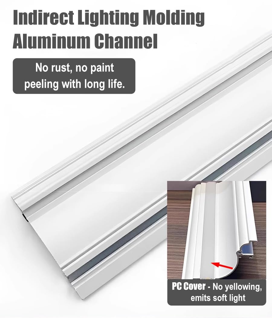 Aluminiowe oświetlenie pośrednie - 7 m kanał świetlny LED z białą osłoną dyfuzora sufitowego i listwą przypodłogową LED, idealny do dekoracji oświetlenia