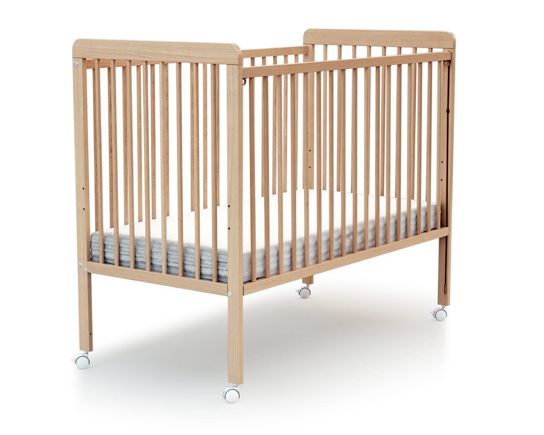 Webaby - Lettino bambini con sponde regolabile LIVO legno - Faggio verni - 60 x 120 | Base del cassone regolabile a 3 altezza | 4 ruote multidirezionali con freno