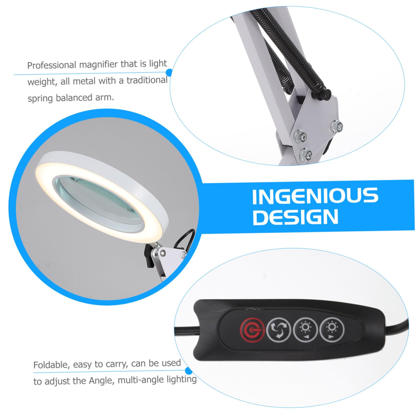 Lámpara de Aumento LED Plegable 5x Luz Clara y Base Ajustable, Luz Multifunción para Manicura, Belleza y Estudio, Lámpara de Lupa para Esteticistas, 1 Unidad