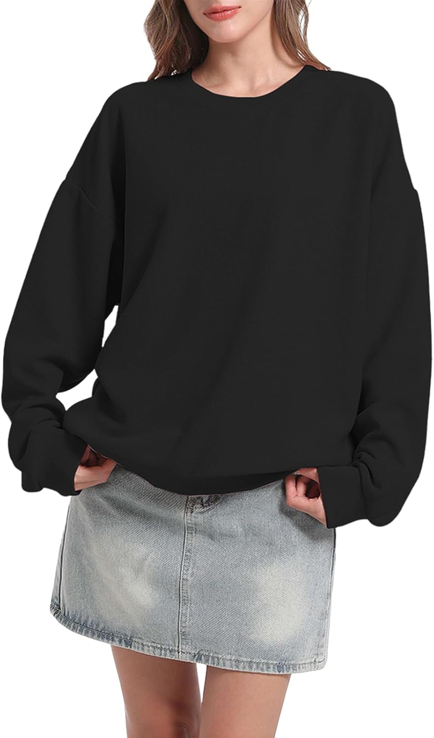 Sweatshirt for Womens Pullover Crew Neck Long Sleeve Waffle Knit Shirt Tops Fit Soft Outfits Casual Lightweight