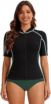 Lemorecn Women s 2mm Wetsuit Top Short Sleeve, Front Zip Wet Suit Jacket