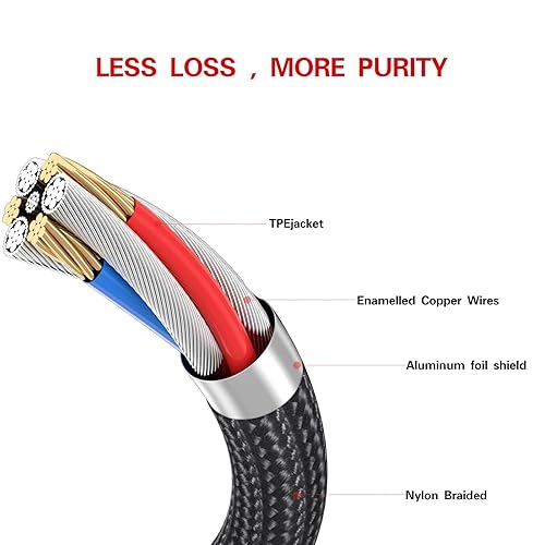 Miniatura 3 de Cables RCA, cable de nailon trenzado RCA a 0.138 in, cable auxiliar macho a macho a RCA de audio Y para teléfonos inteligentes, MP3, tabletas,