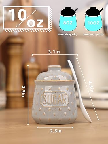 Miniatura 2 de Azucarero con tapa y cuchara, recipiente de cerámica de 10 onzas para accesorios de cocina, contenedores de almacenamiento de azúcar, decoración de