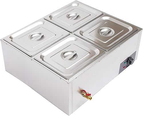 Gdrasuya10 850w calentador eléctrico de alimentos, buffet calentador de comida buffet encimera eléctrica, 4 ollas de acero inoxidable eléctrico