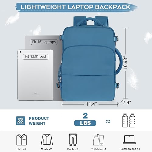 Miniatura 4 de Mochila grande de mano para hombres y mujeres, bolsa ligera para artículos personales aprobada por aerolíneas, Azul oscuro, Mochilas de viaje