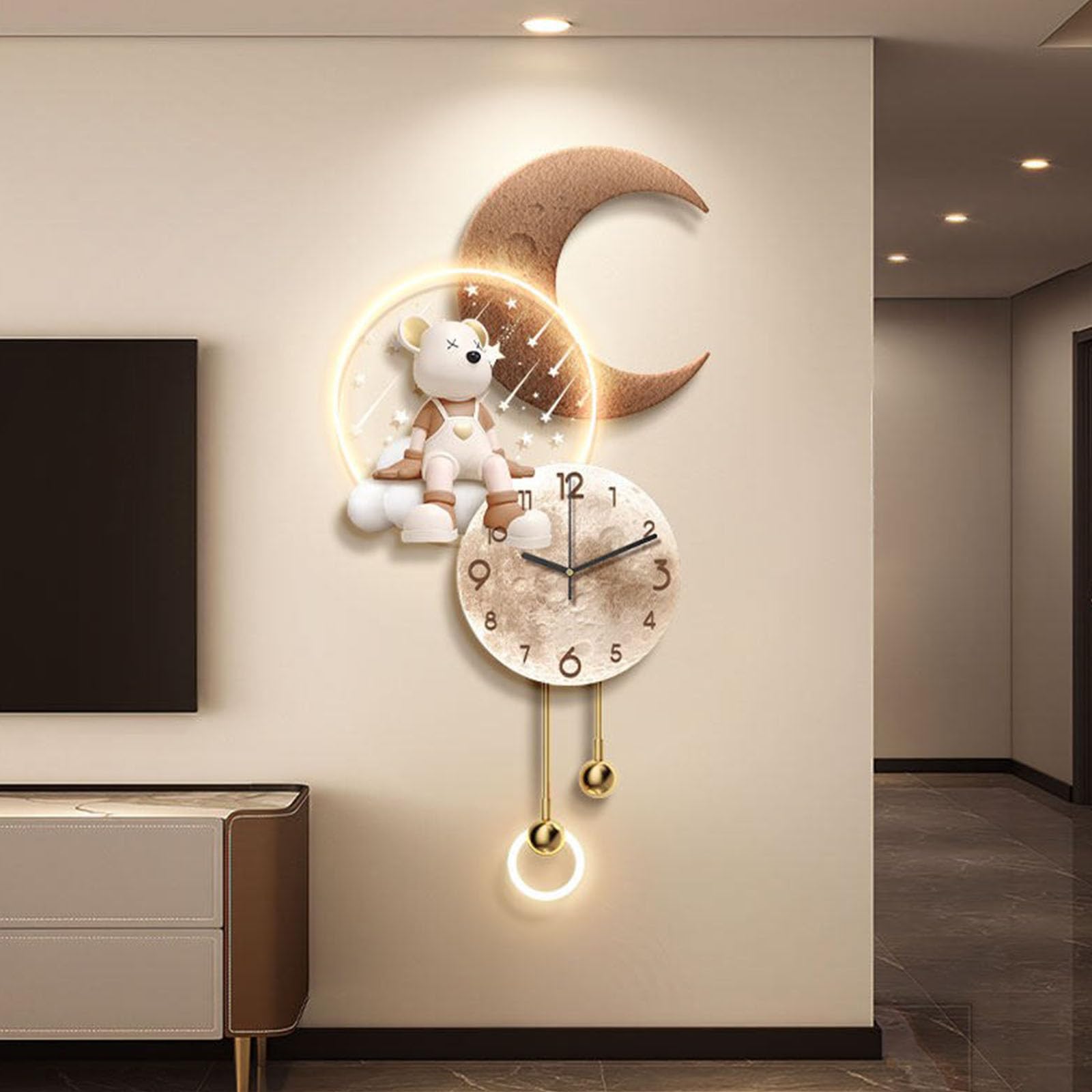 Reloj de pared 3D para salón, luz LED, reloj de precisión con mando a distancia, decoración creativa de pared para pasillos y oficinas, 55 x 106 cm