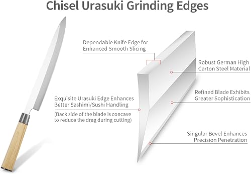 Miniatura 5 de Hollory Sashimi - Cuchillo de sushi japonés de 9.5 pulgadas, cuchillo de corte Yanagiba japonés, súper afilado, profesional, de acero inoxidable de