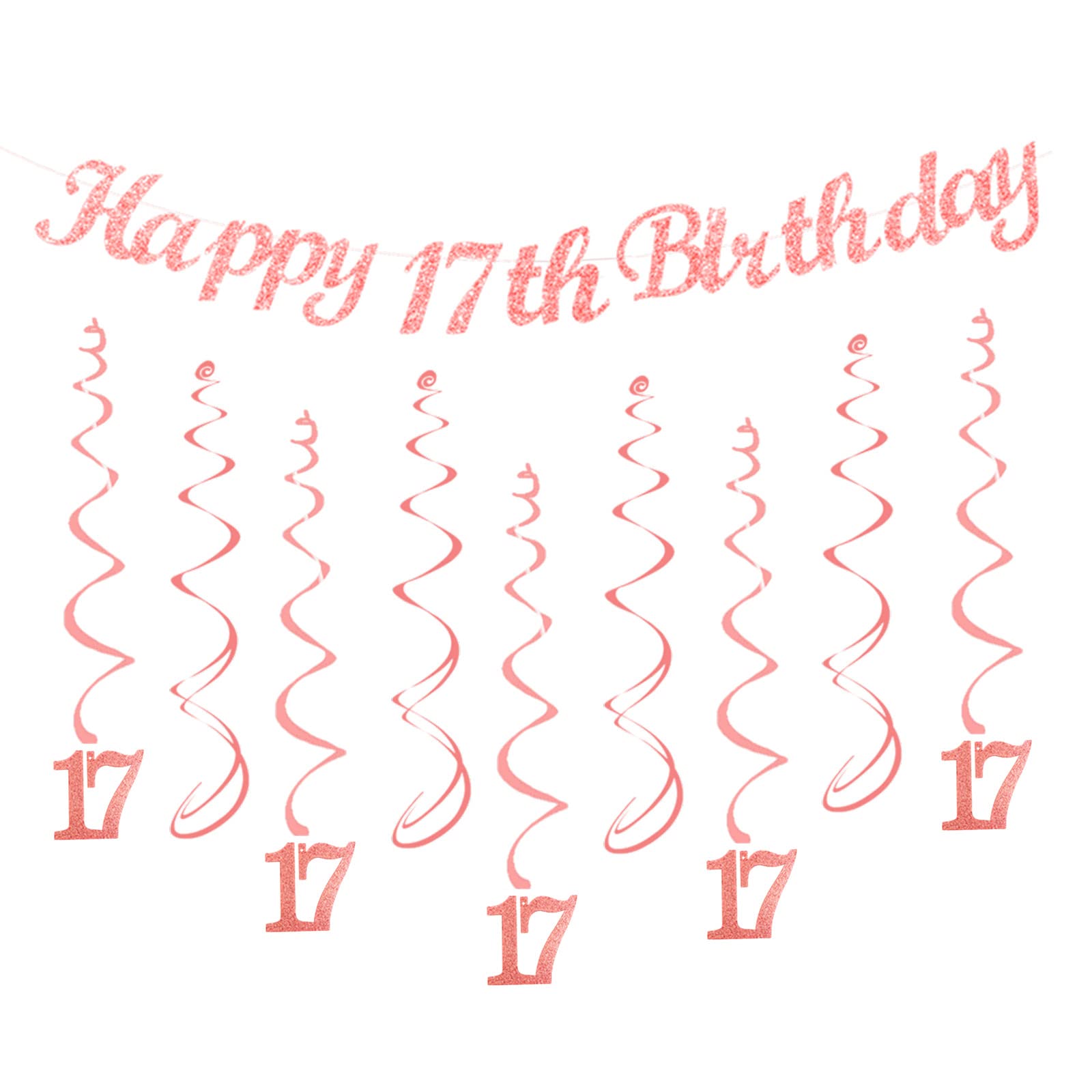 Geburtstagsdeko Für Den 17. - Blaues Banner & 5 Wirbel Mit 'Happy 17th Birthday' - Für Jungen