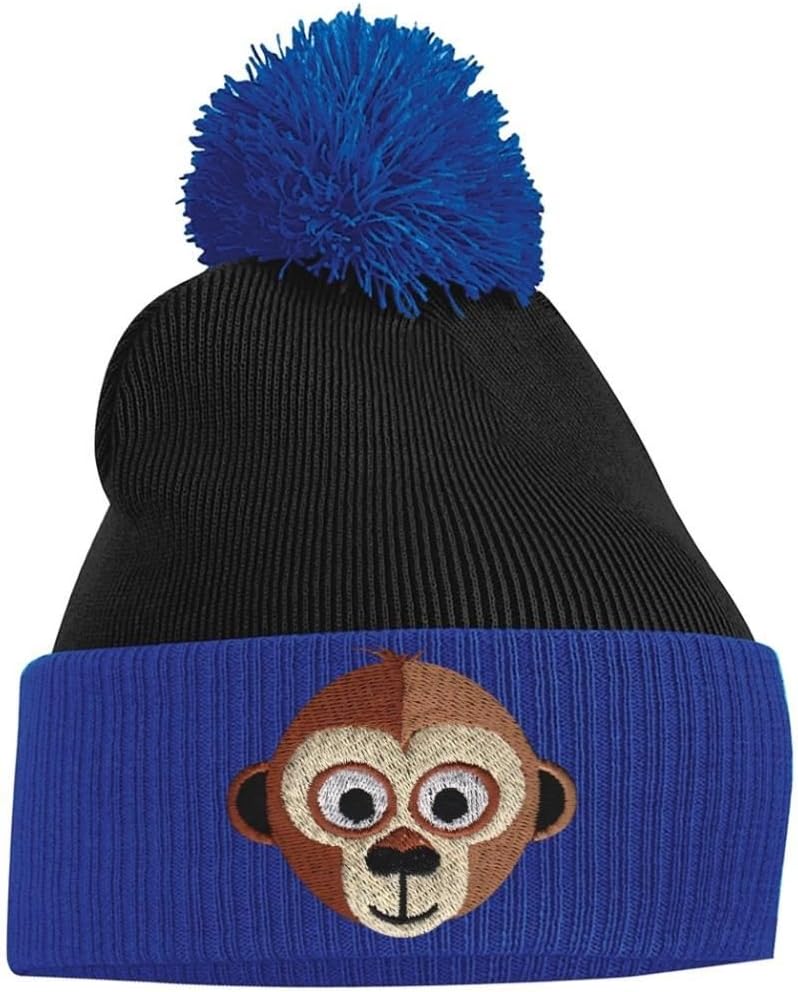 Bang Tidy ClothingPom Pom Beanie Hats for Men Monkey Chimp Face Bobble Hats Embroidered Animal Face Knitted Wooly Hat One Size Fits All Beanie Hat