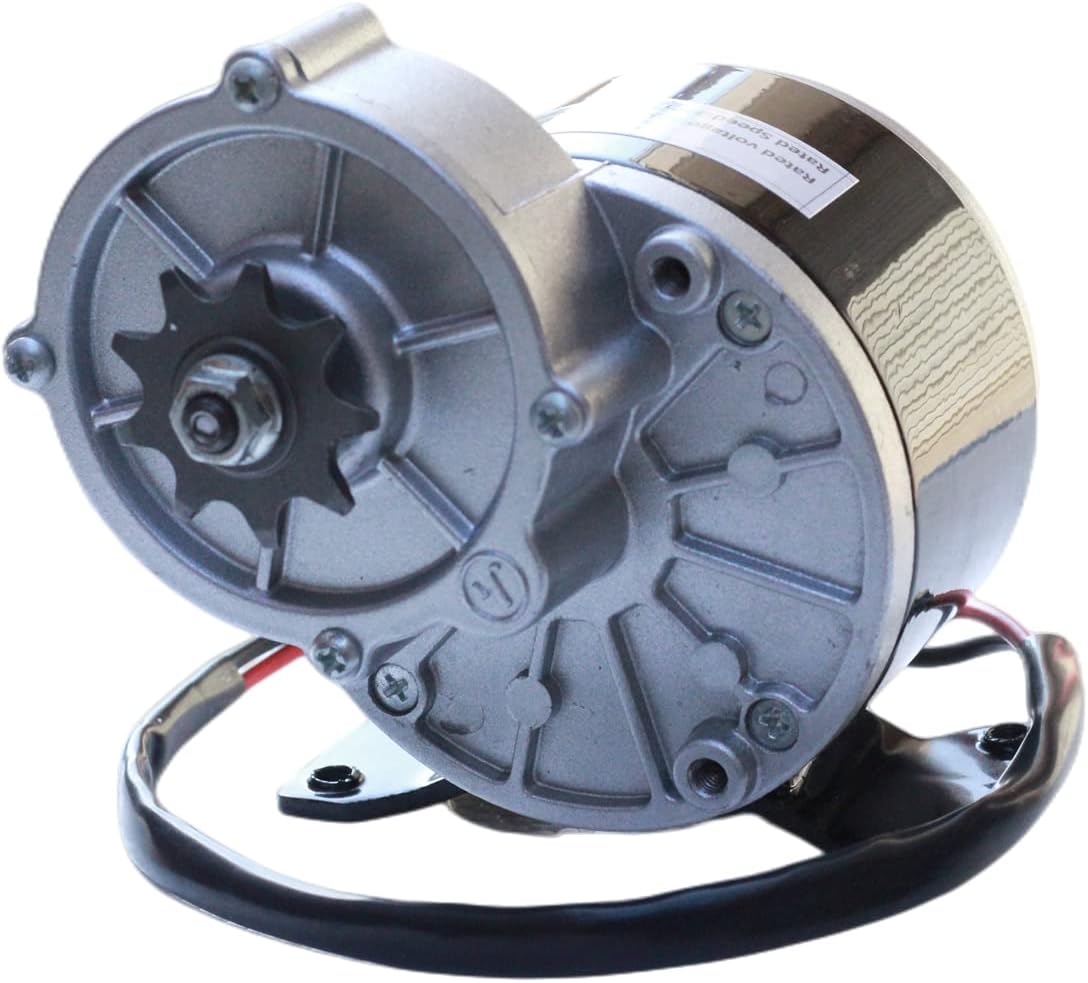 TRKIMAL 12/24 Volt DC 250W/350 Watt Gear Reduction Brushed Electric Motor with 9 Tooth Sprocket for E-Bike Mini Bikes Scooter (12V 250W)