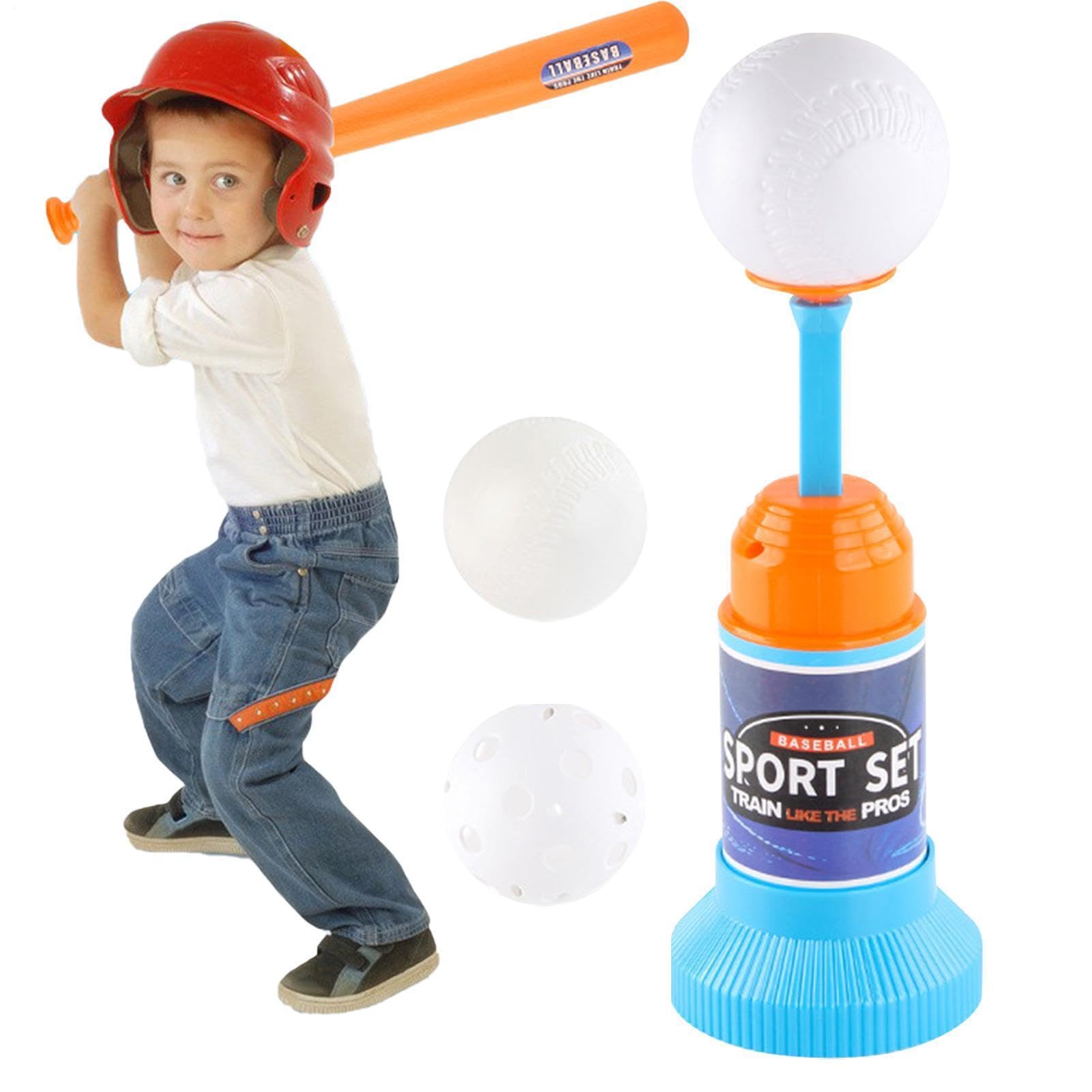 Tee Ball Set - Kids Baseball Tee Ball Set With Auto Launcher | Outdoor Sports Toy For Tōddlers Age 3+ | Includes Bat And 3 Foam Baseballs | Hand-Eye Coordination Training Game