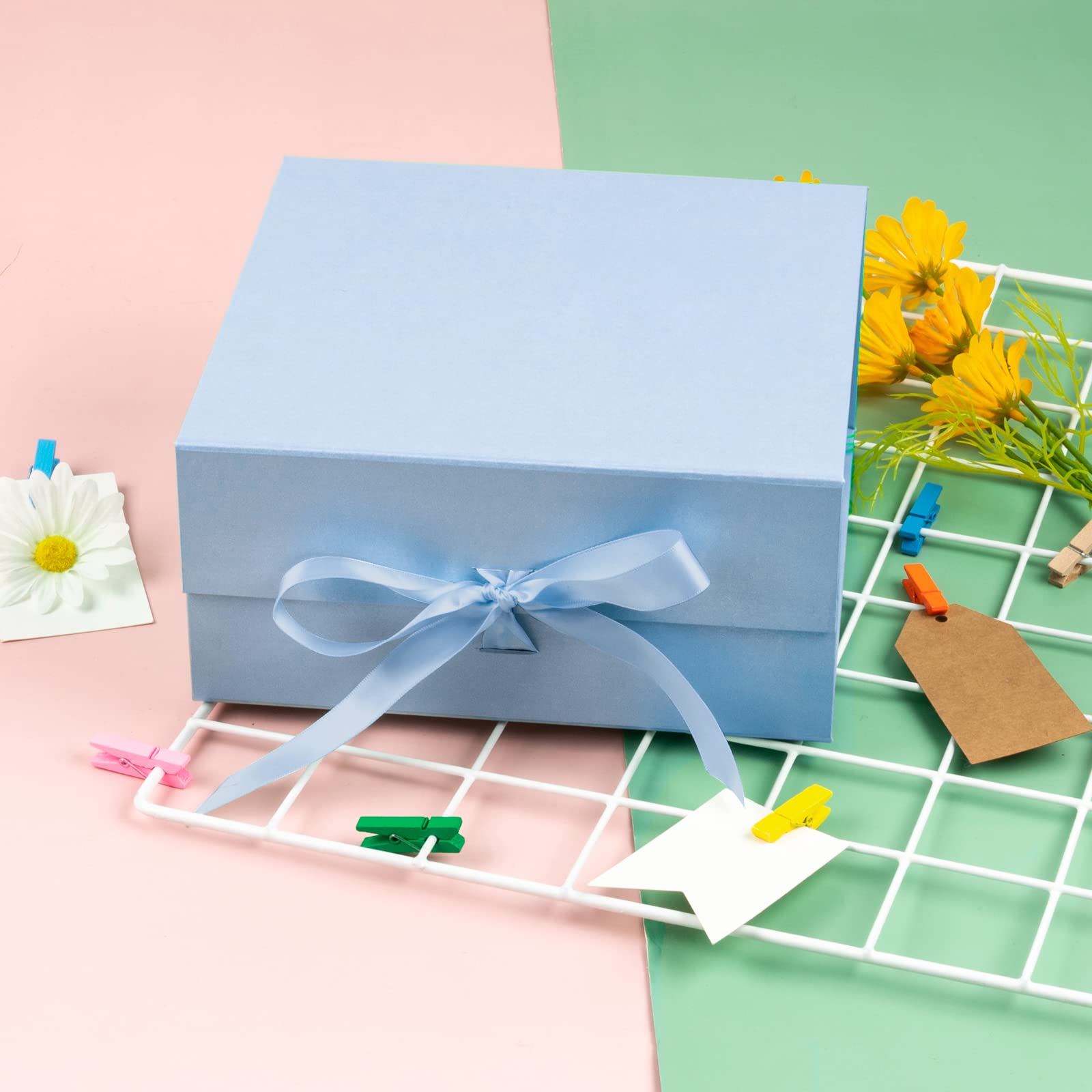 Amazon.com: WRAPAHOLIC 2Pcs Blue Gift Box with Satin Ribbon, 8x8x4
