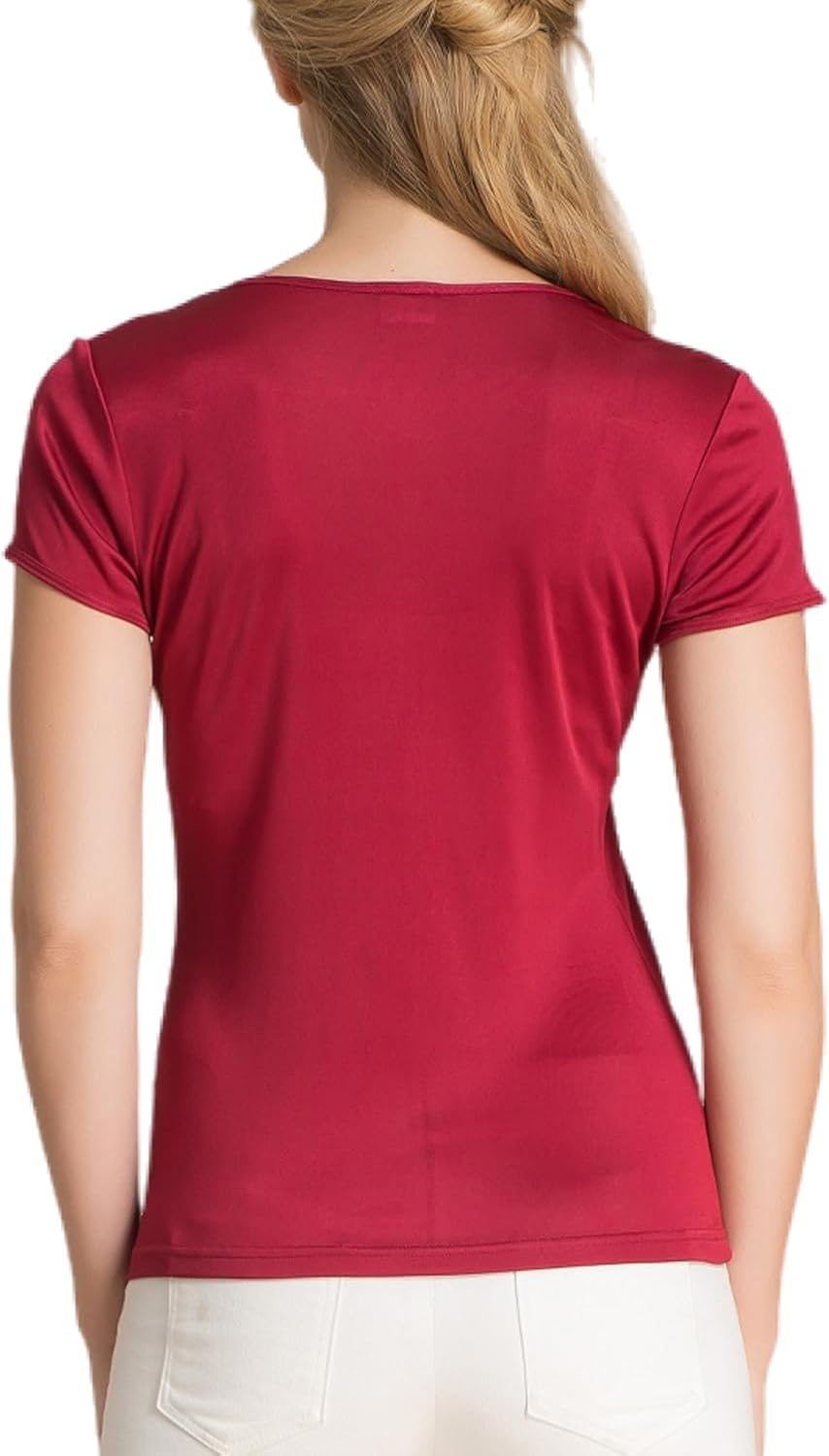 Womens Mulberry Silk T Shirts Basic Crewneck Short sleeve Tee Tops Blouse Summer Casual Solid Tshirts - Image 6