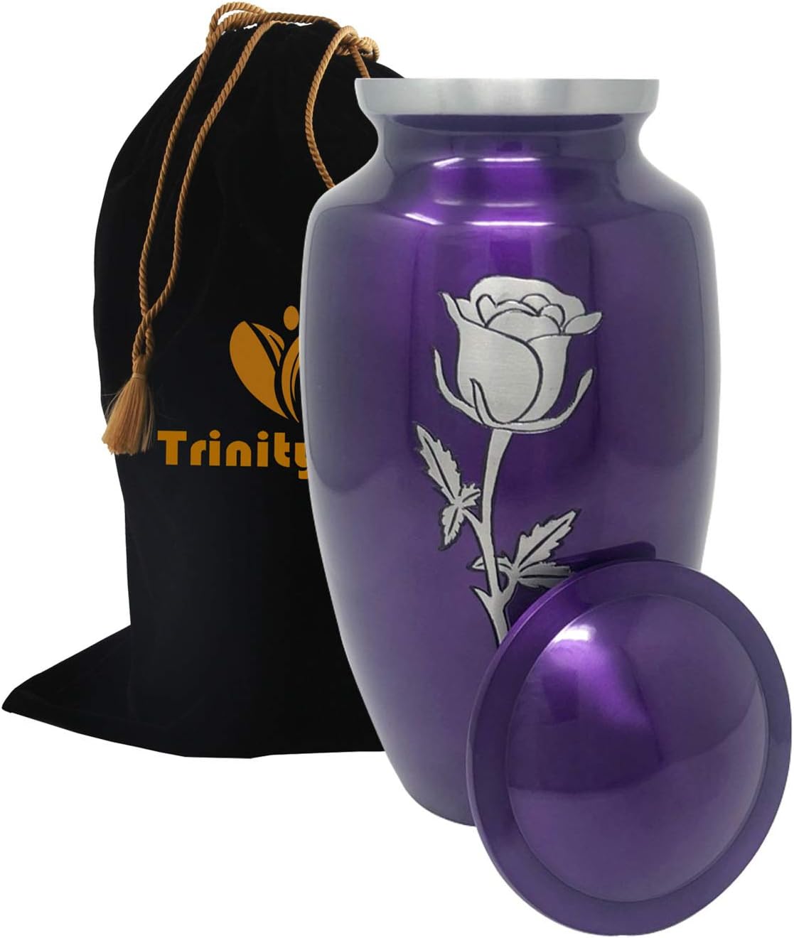 Eternal Rose Cremation Urn - Beautifully Handcrafted Adult Funeral Urn - Solid Metal Urn - Affordable Urn for Human Ashes with Free Velvet Bag (Purple)