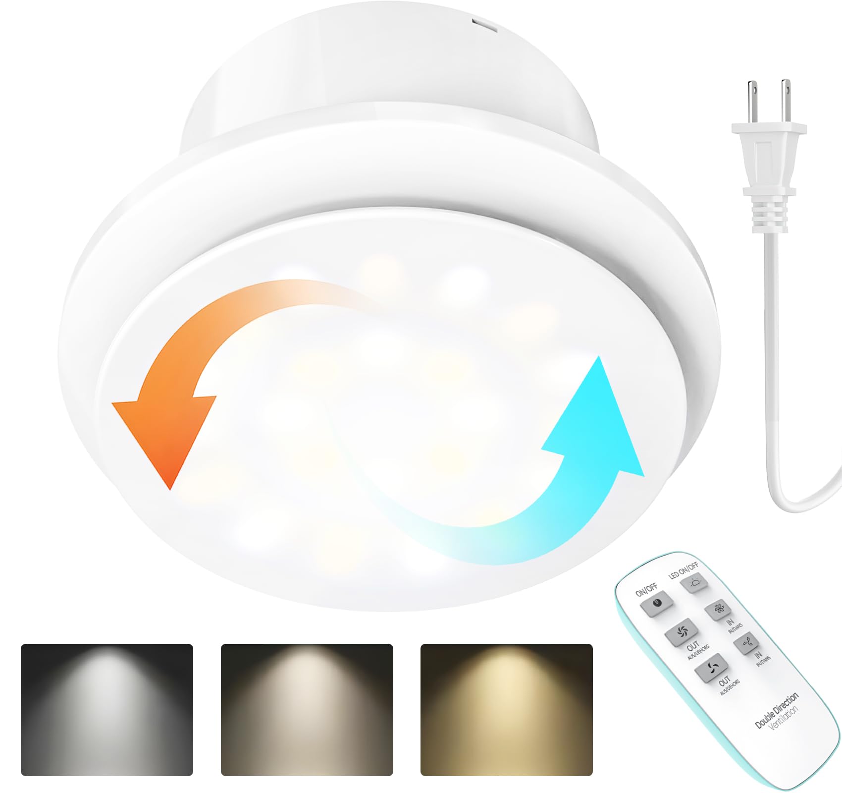 SBONNI Bathroom Exhaust Fan with Light, Upgraded Two Way Bathroom Vent ...