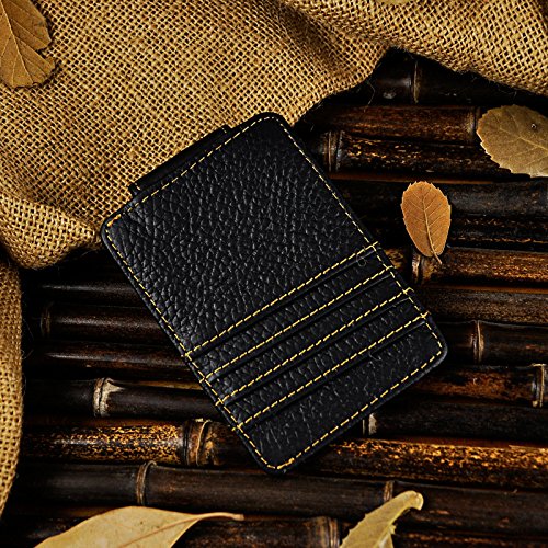 Image of Le'aokuu Genuine Leather Magnet Money Clip Credit Card Case Holder Slim Wallet
