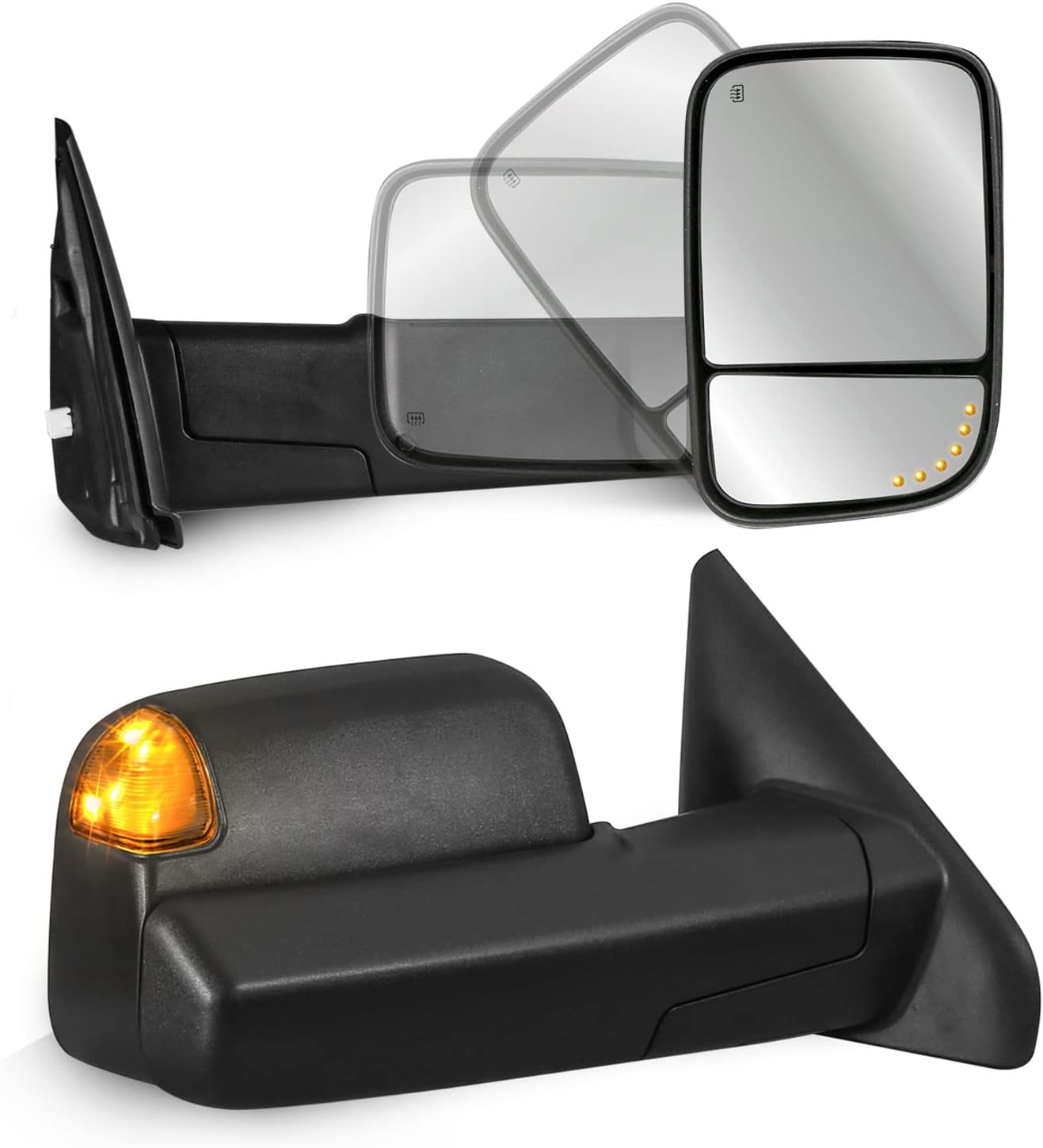 MOSTPLUS Power Heated Towing Mirrors Compatible for 02-09 Ram Flip Up Left Right Pair w/Arrow Light and Turn Signal Light (Set of 2)