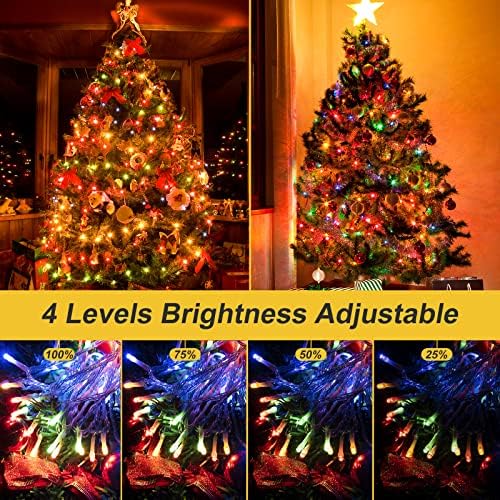 Outdoor Fairy Lights Mains Powered - RGB Christmas String Lights 82FT/25M 200 LED Waterproof Twinkle Cluster Light 8 Modes 4 Colors Xmas Tree Decorations for Outside Indoor