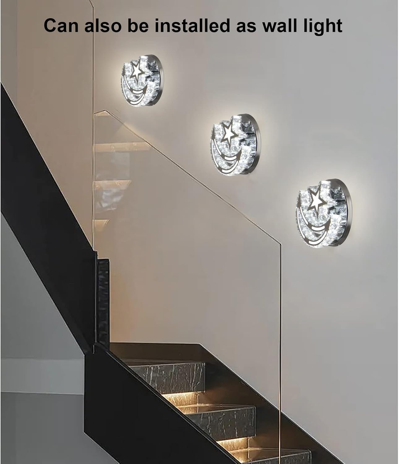 FRIXCHUR LED Chandelier Crystal Ceiling Light Modern Chandeliers Star Moon Light Fixture for Dining Room Hallway Entryway Foyer (Cool White)