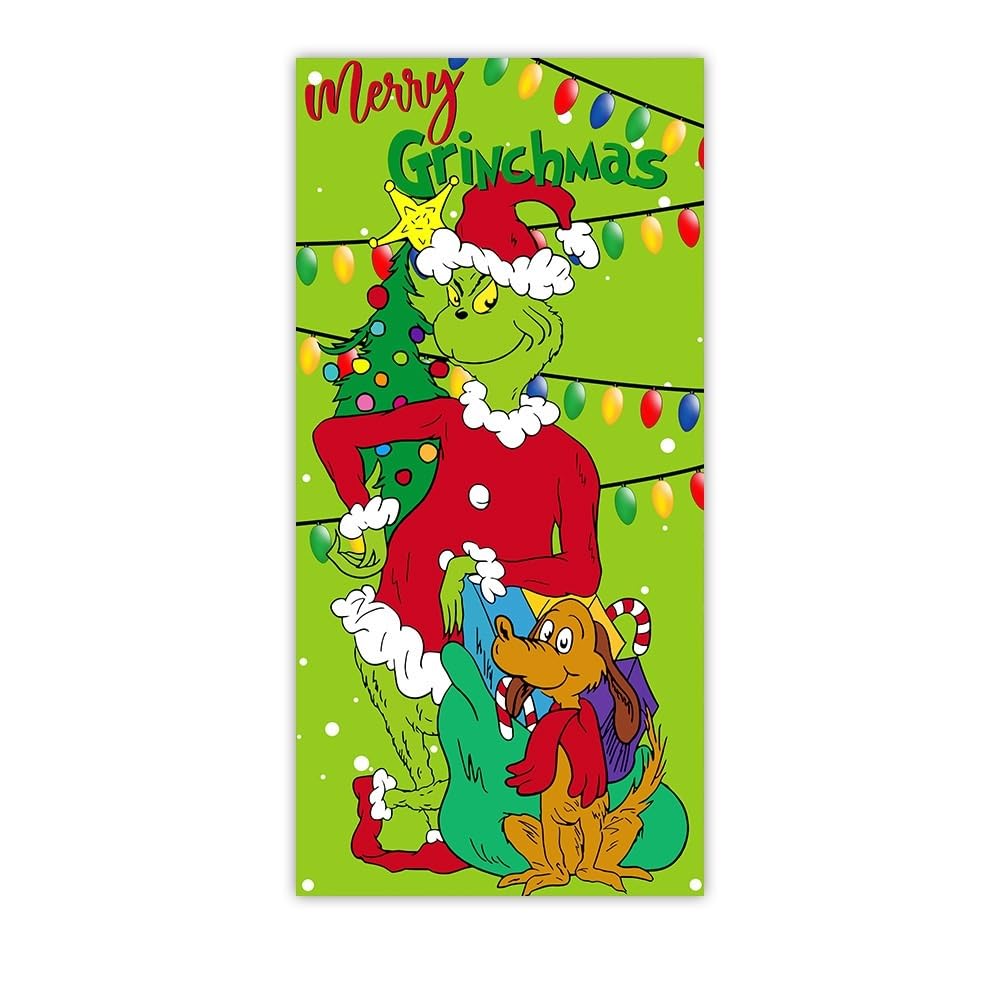Merry Christmas Banners Christmas Decoration Background Cloth, Red And Green Holiday Decoration Door Banner Hanging Flag, Garden Courtyard Fence Banner Hanging Flag Xmas Porch Sign Decorations (Color