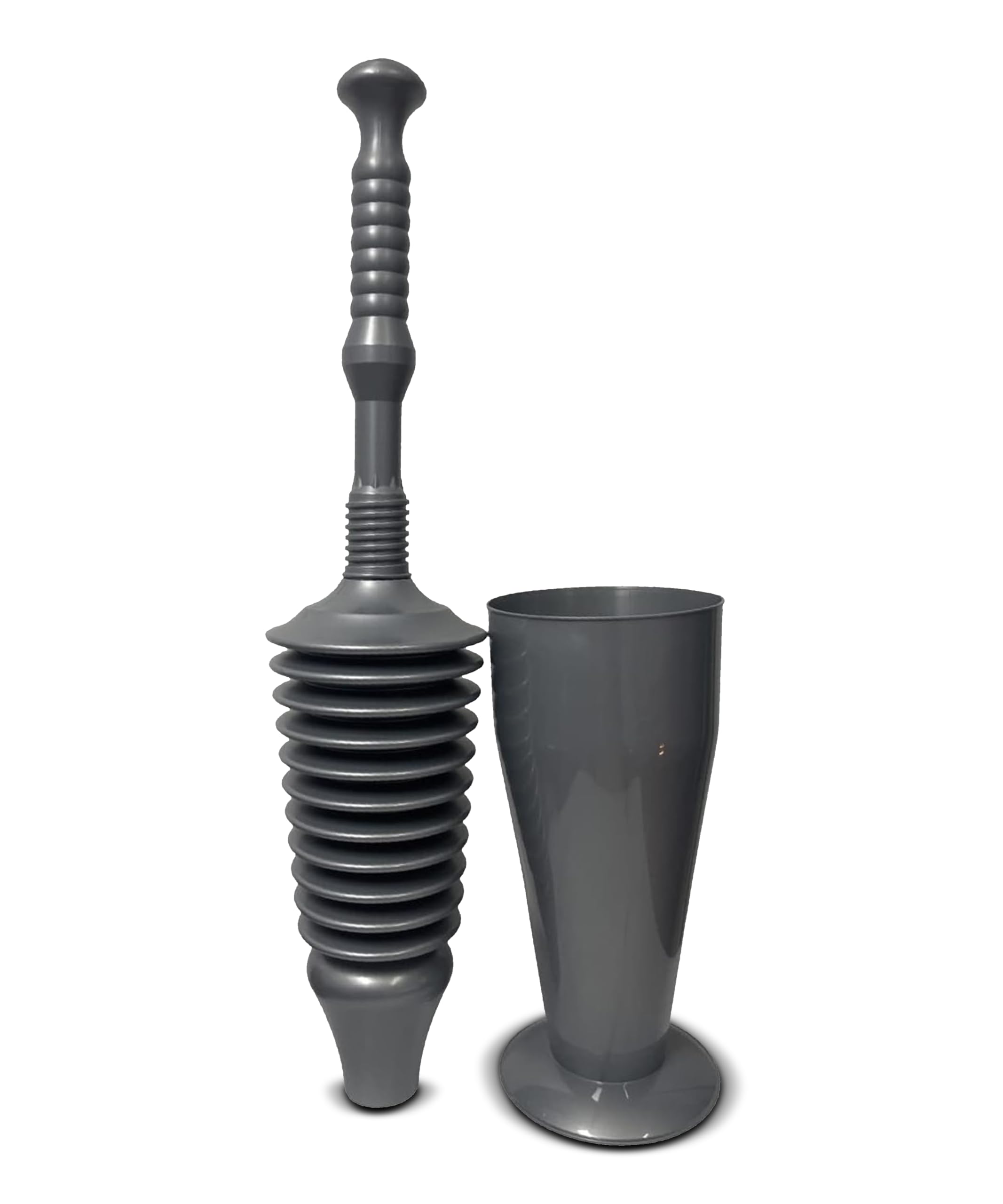 Brista Grey Toilet Unblocking Plunger With Holder For Bath Waste Pipes ~ Powerful Toilet Unblocker With Plastic Handle ~ Heavy Duty Kitchen Sink Plunger ~ Bathtub & Drain Blockage Clog Remover Pump (Grey)