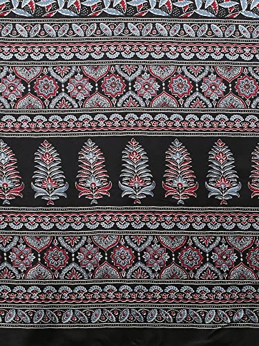 Image of SAREE MALL Women's Ajrak Block Print Dola Silk Saree With Unstitched Blouse Piece