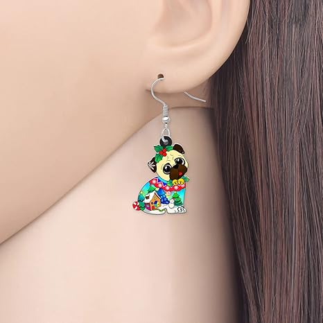 LONYOO Boucles D'oreilles Acrylique Chien Carlin Pendantes Pets Chien