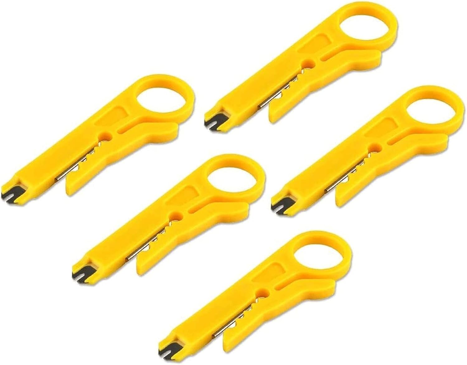 JIDAN 5 Pack Mini Wire Stripper Crimper Pliers Crimping Tool Universal Cable Cutter for Coax RG59 RG6 RG7RG11 Round Network CAT5 CAT6 and Flat Telephone Cable(Yellow)
