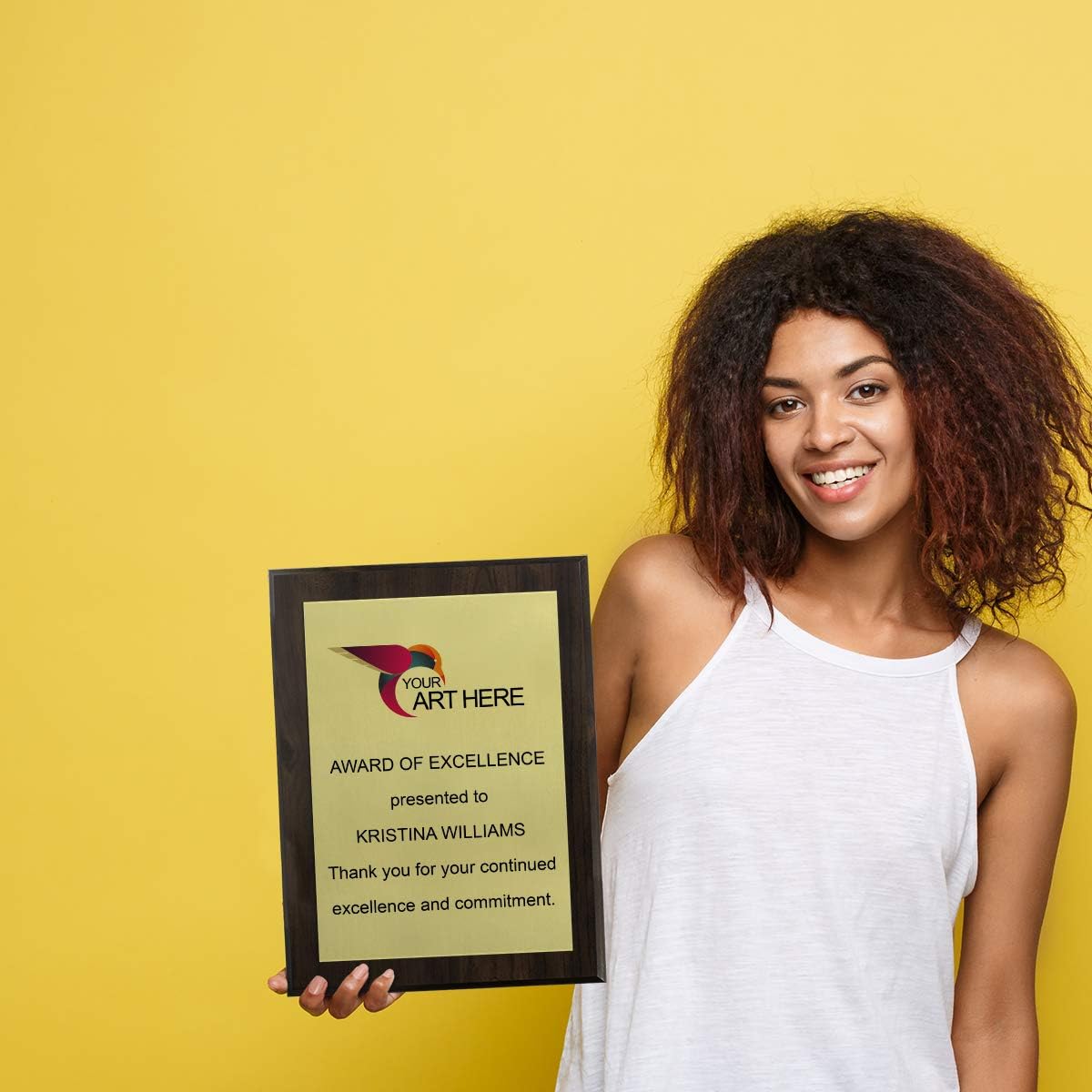 Custom Aluminum Metal Award Plaque with Full Color Printing - Include Photos Or Logos and Your Personal Text (9 x 12", Coated Cherry Board w/Gold Metal)