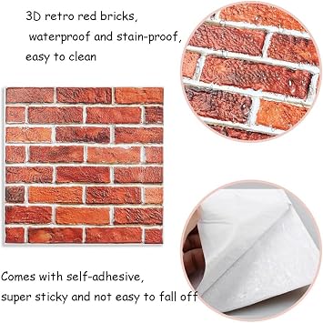 10Pcs 3D Wall Panels Peel and Stick,PE Foam DIY Self Adhesive,pannelli murali adesivi in mattoni 3D,pannelli murali in Pietra artificiale,Carta da parati autoadesiva,Retro Orange Bricks