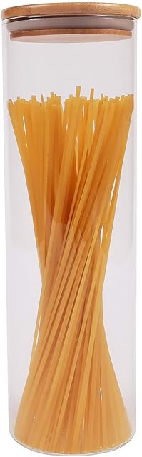 Glass Food Jar with Bamboo Lid Natural Eco-Friendly Cover, Healthy and Safe, Silicone Ring for Airtight Sealing, Clear Canister Container for Kitchen Storage, for Seeds, Coffee, Flour, Sugar (1, 2L)