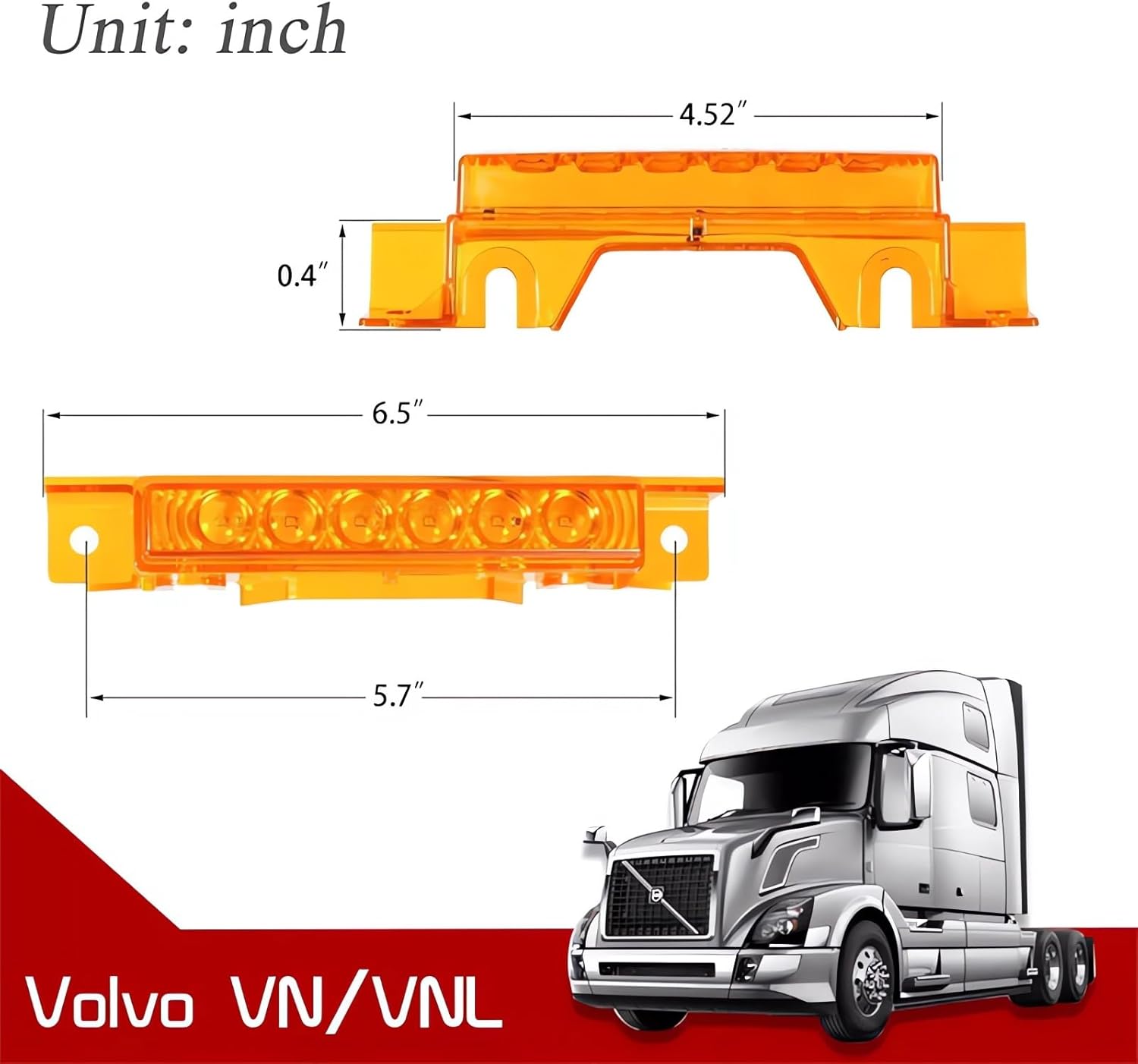 KOMAS 5Pcs 6LED Cab Light Truck Trailer Cab Marker Top Amber Lens Roof Running Light Reflective Lights Assembly Compatible with 2004 VN/2003-2020 VNL Trucks Waterproof
