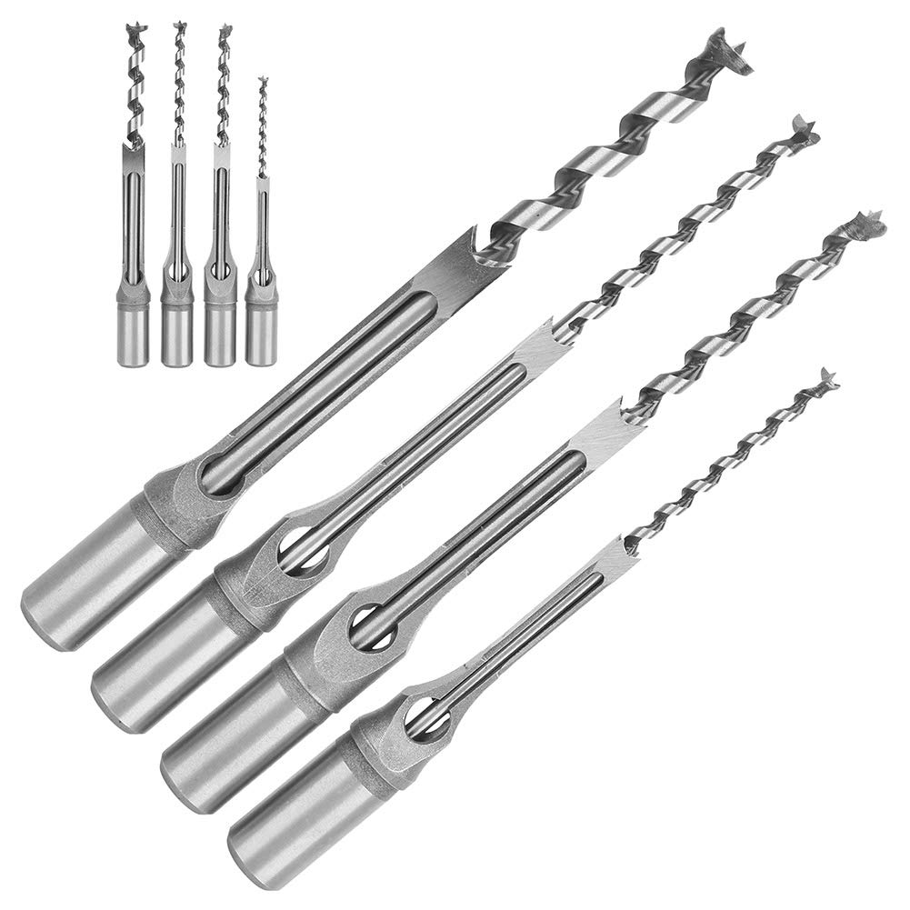 FTVOGUE 4pcs Hole Drill Bits 1/4 5/16 3/8 1/2 Wood Mortising Chisel Set, Woodworking Hole Saw Drilling Hand Tools