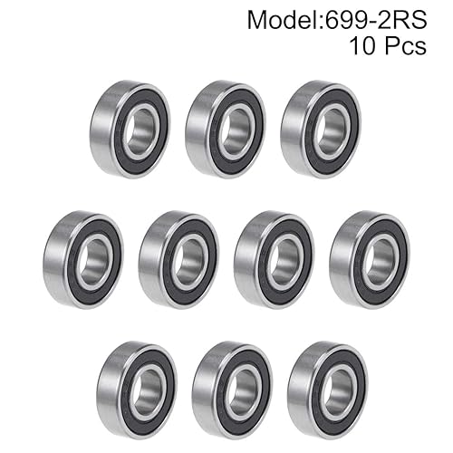 Miniatura 2 de uxcell 699-2RS Rodamientos de bolas de ranura profunda de 0.354in x 0.787in x 0.236in, doble sellado de acero cromado P6 (ABEC3), 10 unidades