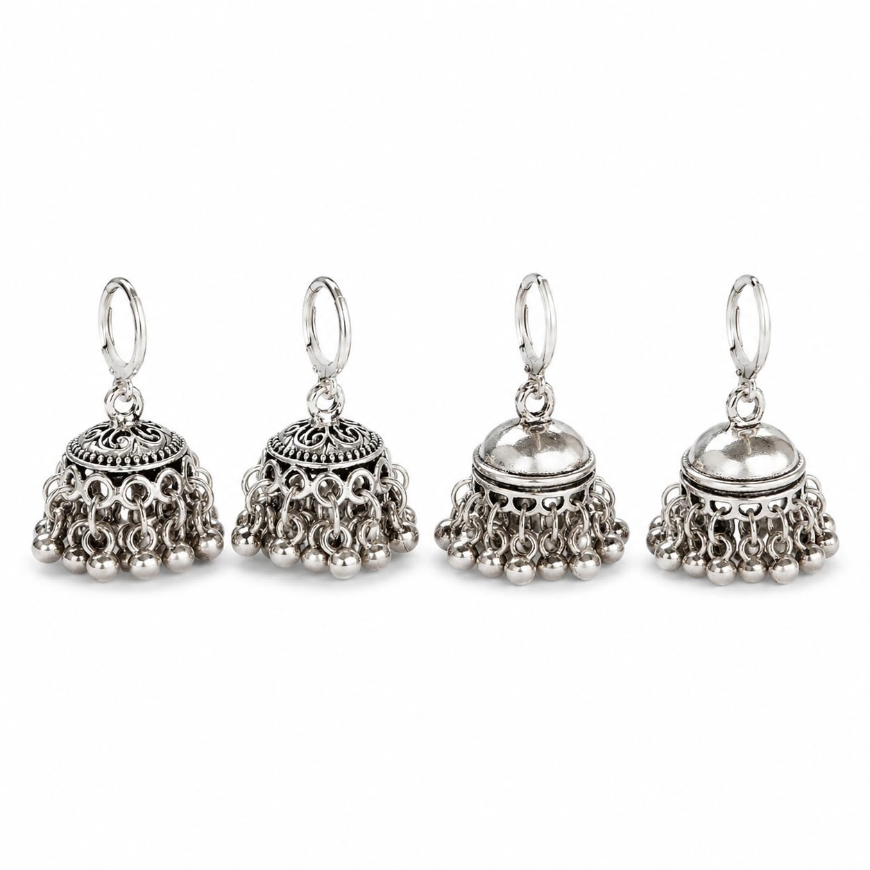 zimira Oxidized Silver Jhumka Earrings Combo for Women & Girls | Traditional Boho Dome Drop Earrings Set | Lightweight Ethnic Hoop Jhumki Jewellery Combo Pack of 2 Pairs-picture-20