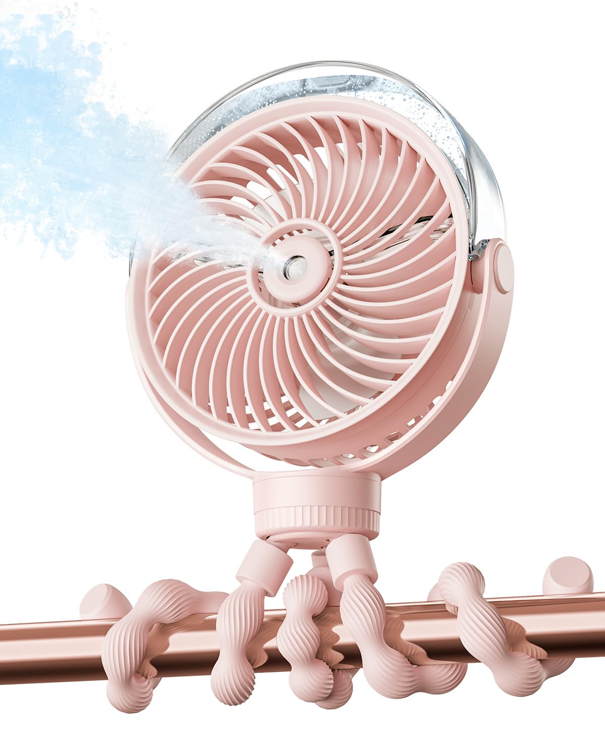 SWEETFULL Ventilateur brumisateur pour poussette – Ventilateur portable pour bébé avec pulvérisation de refroidissement, 4 vitesses, ventilateur rechargeable silencieux pour voyage, extérieur
