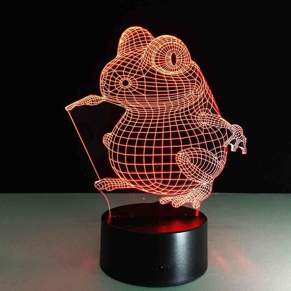 SKPELL 3D Lámpara Illusions rana Luz Nocturna Infantil, LED Lámpara de Mesa Luces de Noche para Niños Decoración Tabla Lámpara de Escritorio 16 Colores Cambio de Botón Táctil