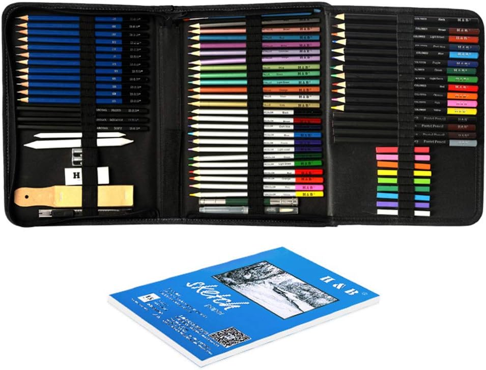 74pcs/set Professional Drawing Kit Sketch Pencils Art Sketching Painting Supplies with Carrying Bag