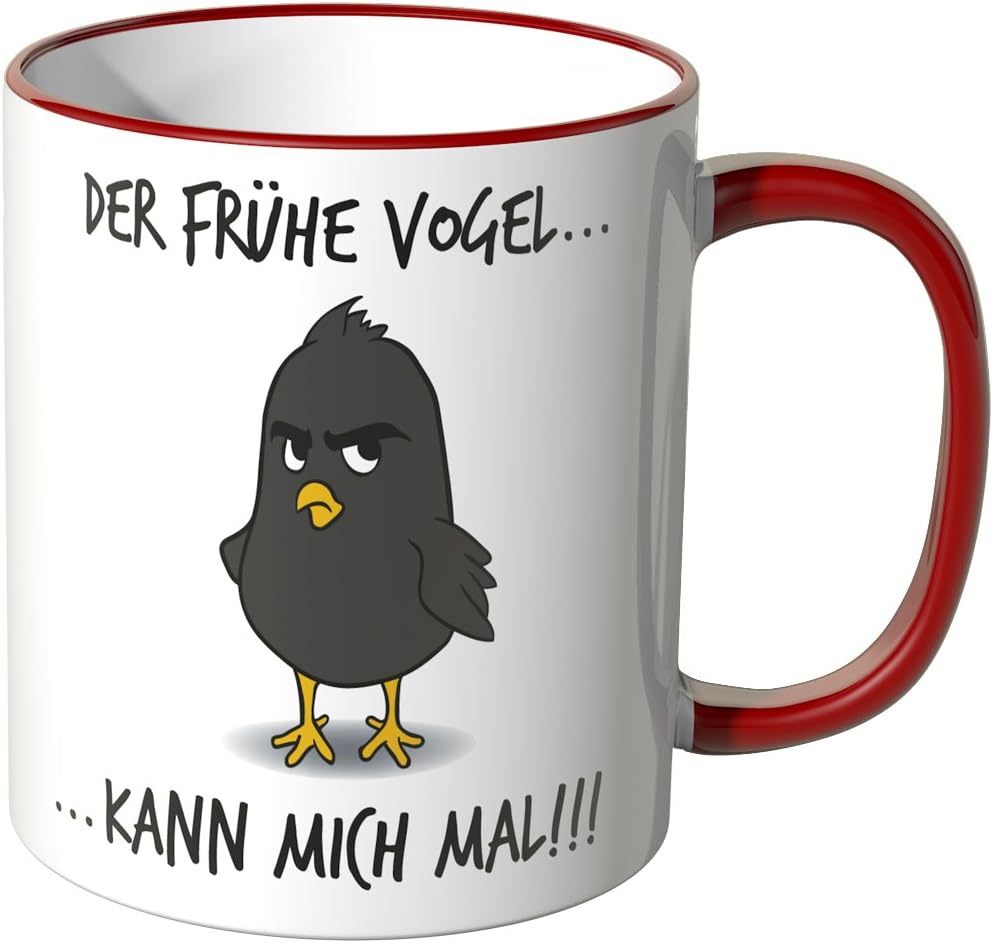 WANDKINGS® Tasse, Spruch Der frühe Vogel kann Mich mal … Motiv 2 ROT Amazon.de Küche
