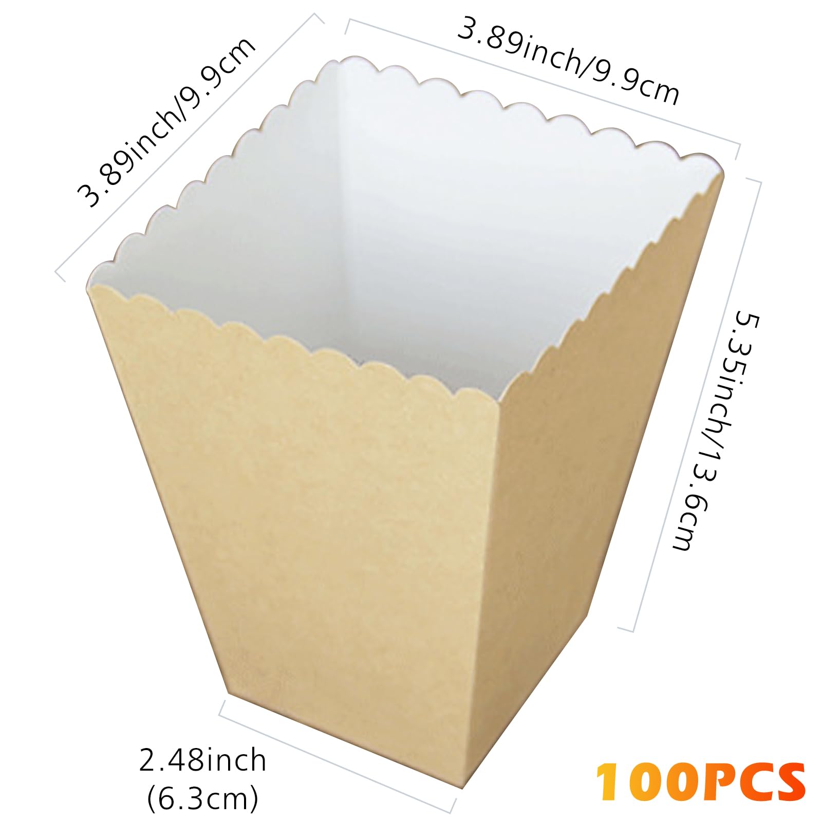 GOMETY Lot de 100 sacs à pop-corn en papier avec design ondulé, entrée ouverte, qualité alimentaire, marron, jetables, 9,9 x 6,3 x 13,6 cm, pour fêtes, pique-niques, soirées cinéma, cadeaux de mariage