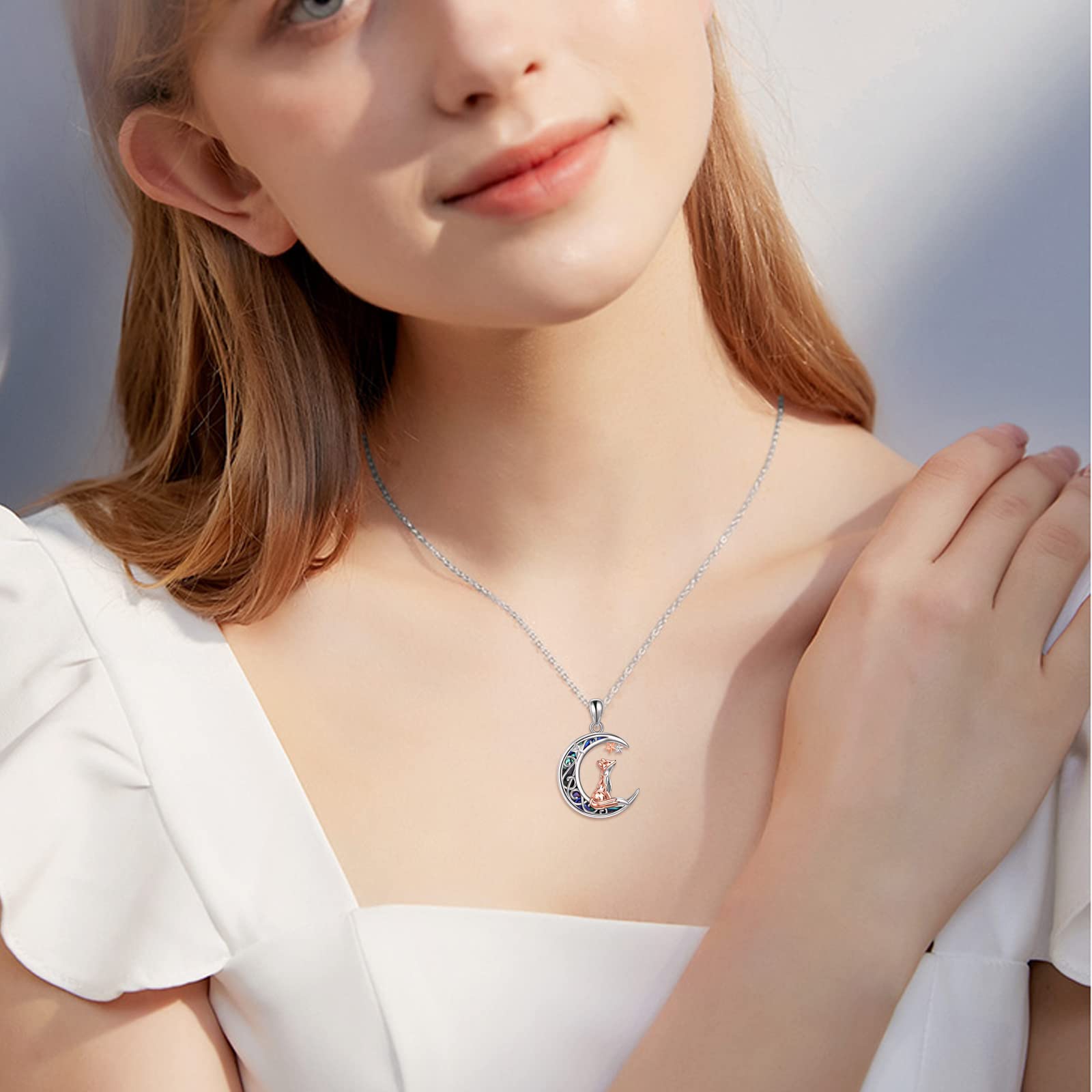 Collana in argento Sterling con ciondolo a forma di animale volpe/serpente/unicorno/gufo su luna/coniglio/cavallo, collana regalo per donne, mamma, sorella