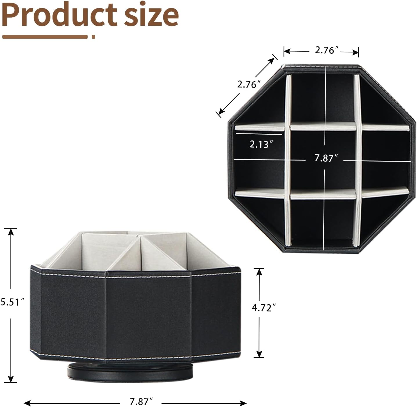 Remote Control Holder, Swivel 9 Rooms Desk Organizer and Decorations for Living Room, Leather Bedside Storage Caddy for TV Controllers/ Makeup Brush Pen/ Office Stationery/ Art Supplies/ Eyeglasses Black