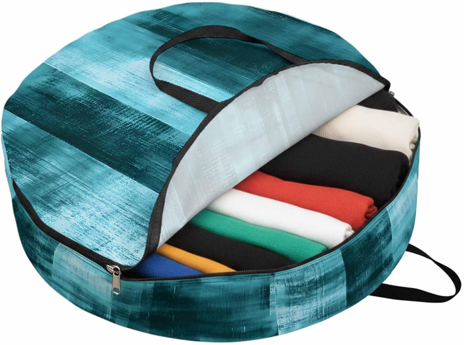 Collage Theme Round Storage Bag 36 Inch, Vintage Blue Oil Painting Texture Clothes Storage Container with Handles Heavy Duty Organizer for Comforter, Bedding & Holiday Wreaths