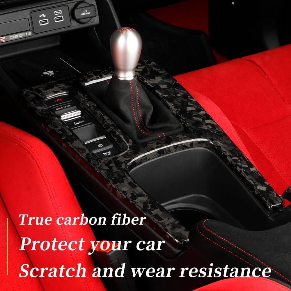JSWAN Real Carbon Fiber Center Console Gear Shift Panel Cover for 11th Gen Civic Type R FL5 Typer Central Control Panel Frame Overlay Gear Shifter knob Frame Cover(Forging)