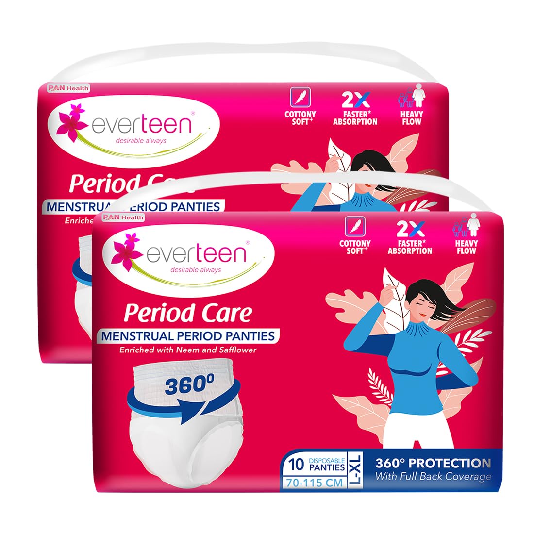 everteen Period Care L-XL Disposable Period Panties For Women, Cottony Soft, Menstrual Sanitary Pads Panty Enriched with Goodness of Neem and Safflower – 2 Packs (10 Panties) 2x Faster Absorption, 360° Protection (B0D8Y6RSMT) Amazon Price History, Amazon Price Tracker