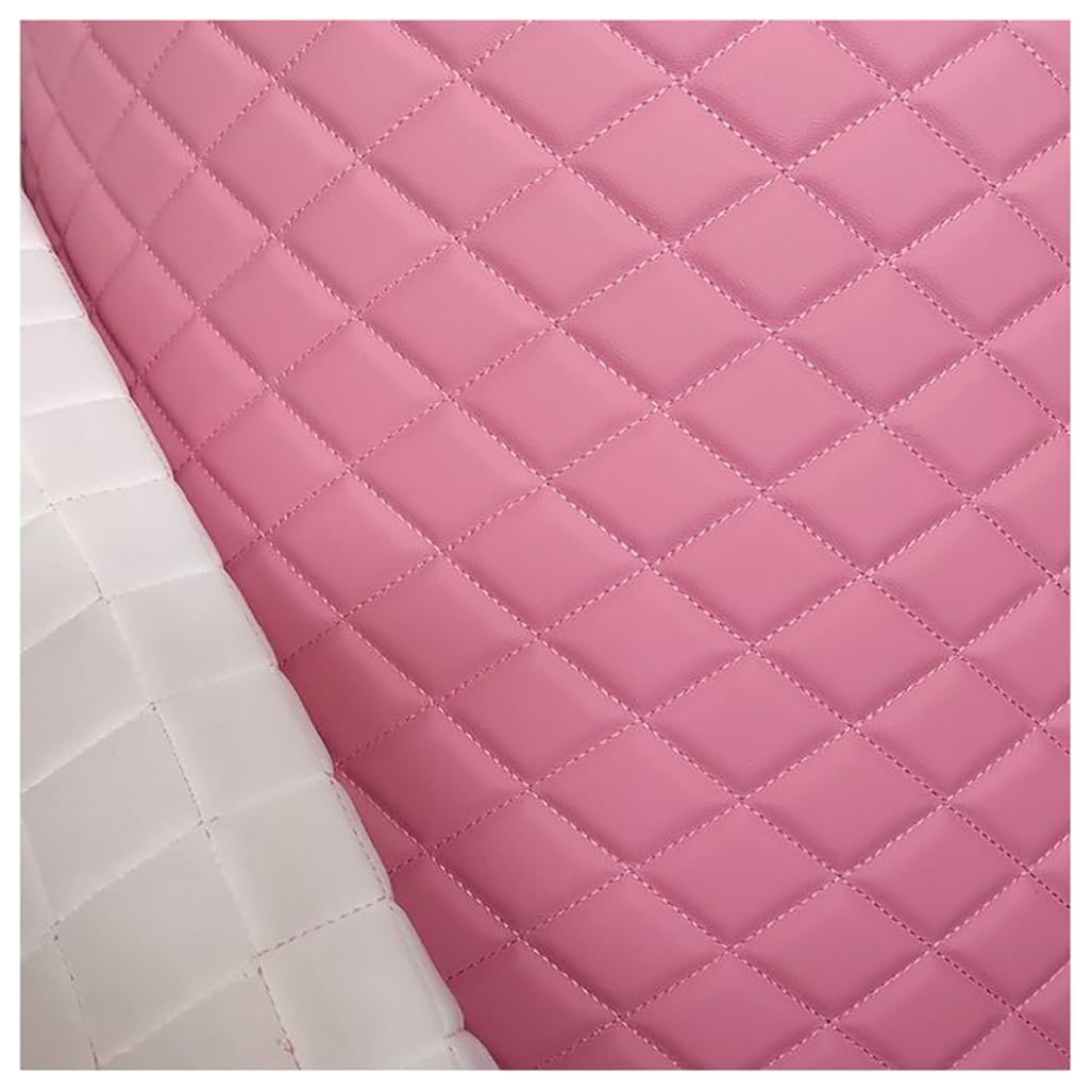 JNTFNE Quilted Faux Leather Vinyl PVC Fabric Waterproof Diamond Stitch Padded Cushion Linen Wadding Backing Upholstery 1.6x1m(Pink,1.6X5m)