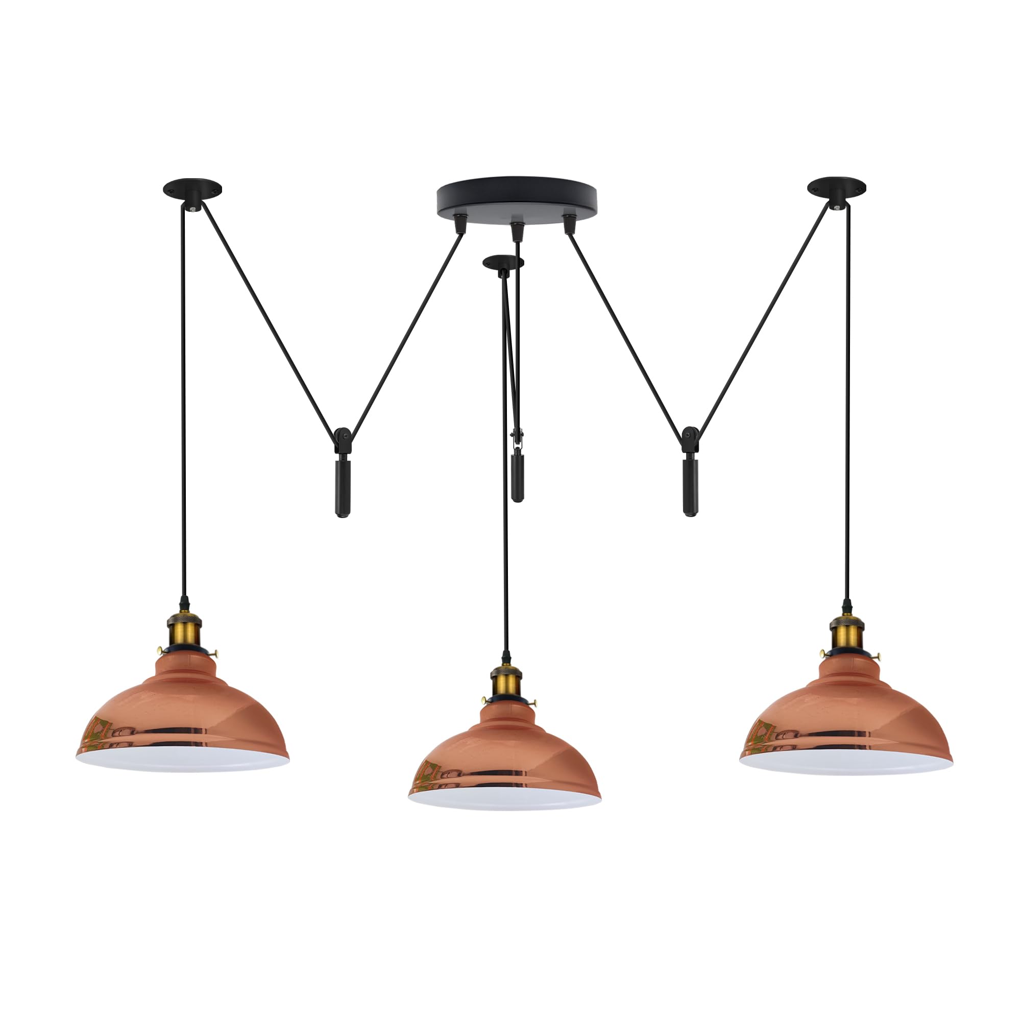 LEDSone 3 Head 29cm Rose Gold Curvy Pulley Spider Pendant Light, Industrial Hanging Ceiling Lamp with E27 Base & 2M Adjustable Cord for Farmhouse Kitchen, Dining, Hallway