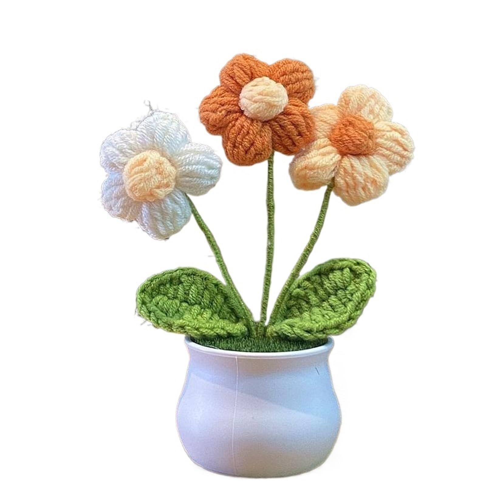 ZHSOAO Hand Woven Lily Valley Potted Home Decoration Knitted Simulated Flower Sunflower Bouquet for Weddings Birthdays(Color3)